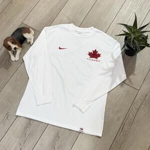 Nike Team Canada Long Sleeve T-Shirt White Maple Leaf Logo Men Size M Y2K Hockey